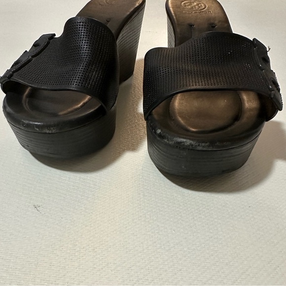 Vintage Tory Burch Lowell/Patti Style Black Wedge Leather Sandals Size 8 VGUC - Picture 6 of 13
